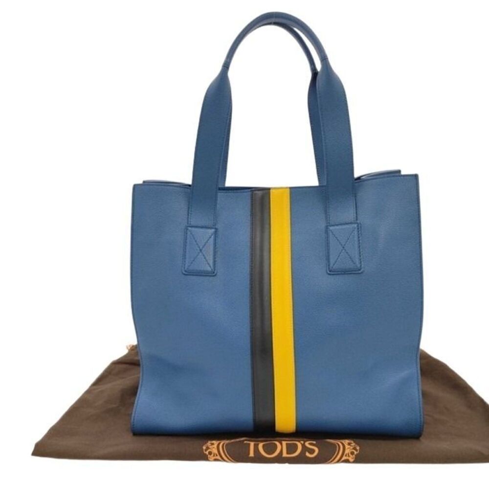Tod's TODS Tote Bag, Double Stripe, Blue Leather, Women's
